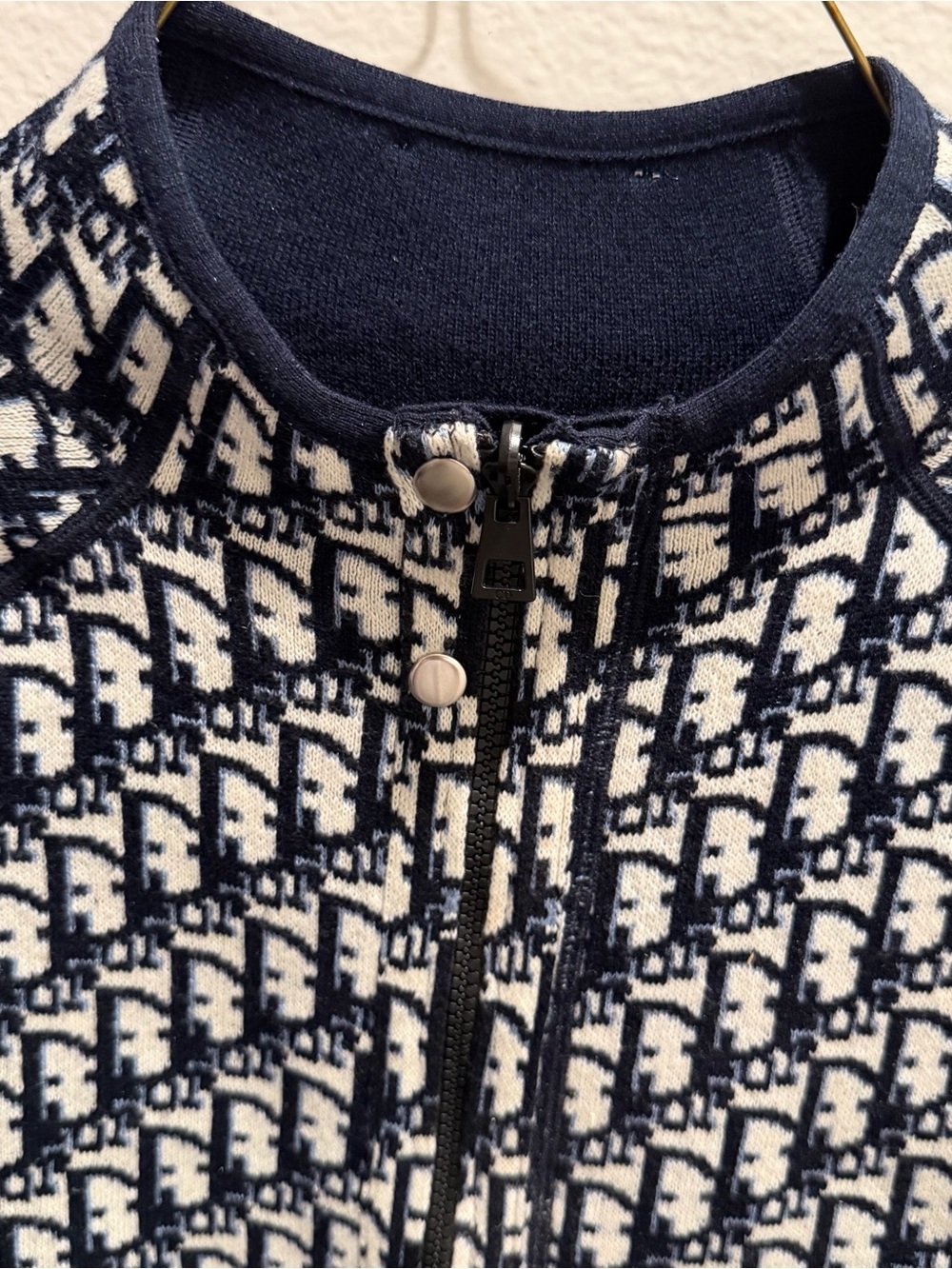 Navy & Cream Monogram Cropped Knit Zip Jacket – Designer Inspired - Picture 2 of 8